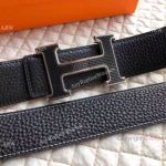 All Black Hermes Leather Belt - Reversible Leather Strap
